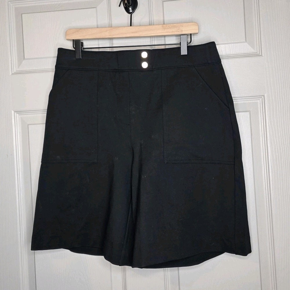SPANX Ponte Button Tab Shorts Black High Rise Size XL  Flat Front High Rise